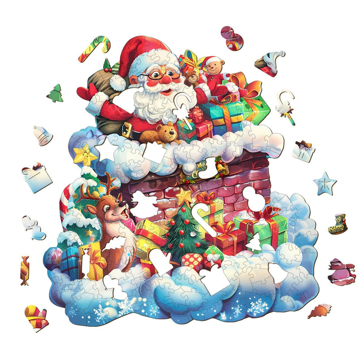 Santa Claus in the Chimney-1 Wooden Jigsaw Puzzle