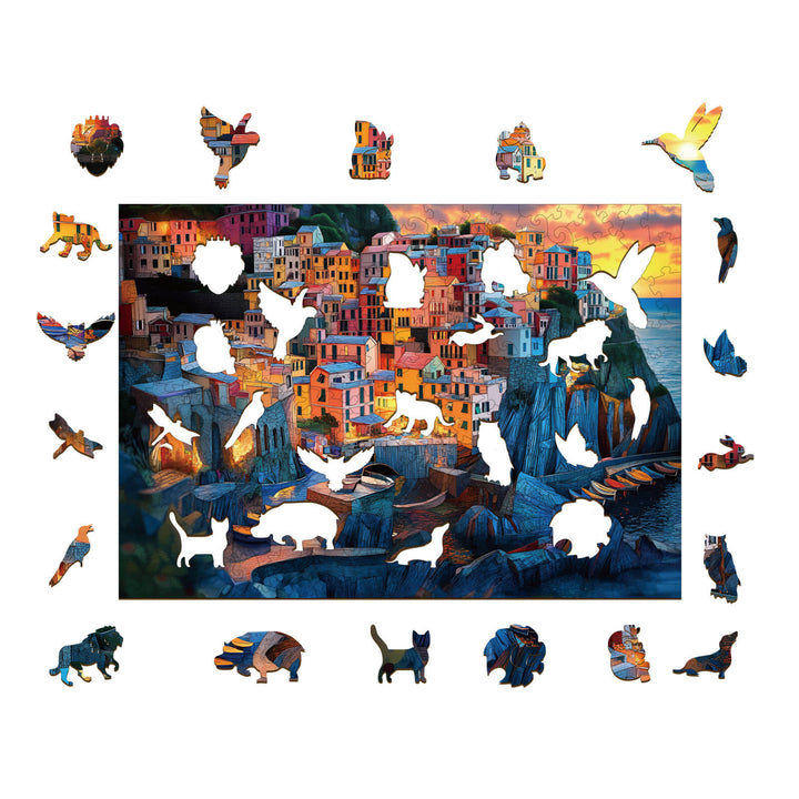 Stained Glass Cinque Terre Wooden Jigsaw Puzzle