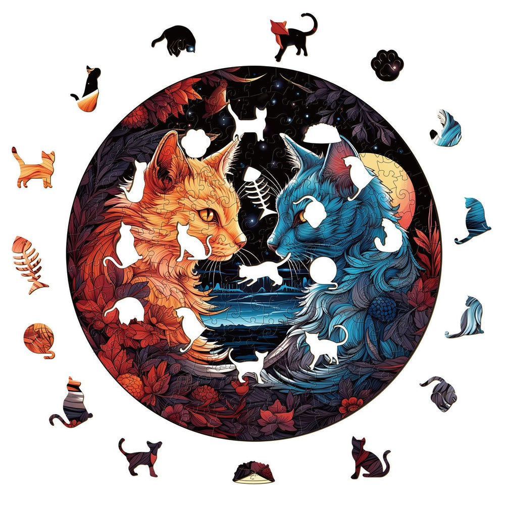 Yin Yang Cat-2 Wooden Jigsaw Puzzle-Woodbests