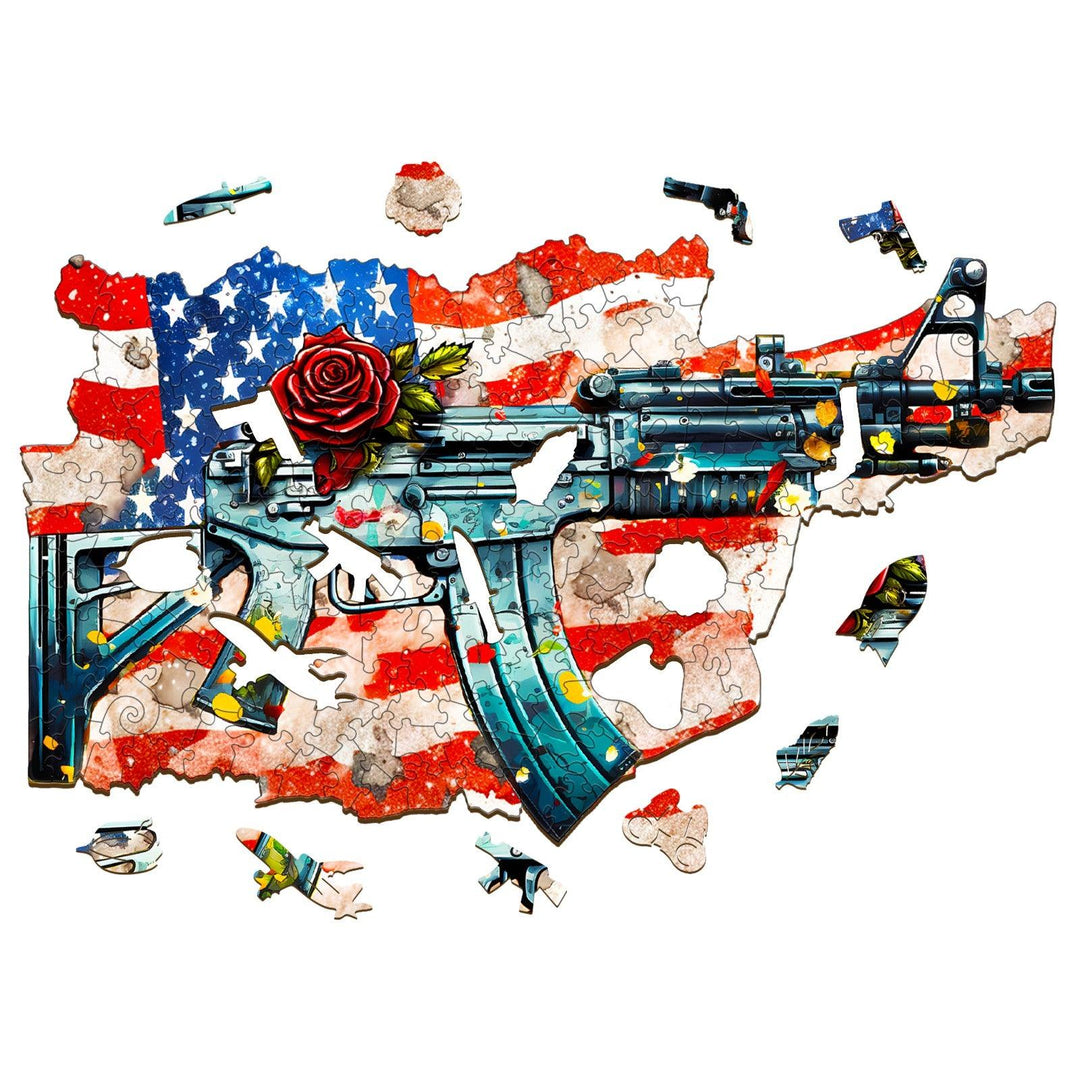 Gun And Rose Wooden Jigsaw Puzzle