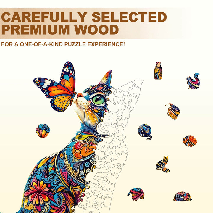 Butterfly and Cat Wooden Jigsaw Puzzle