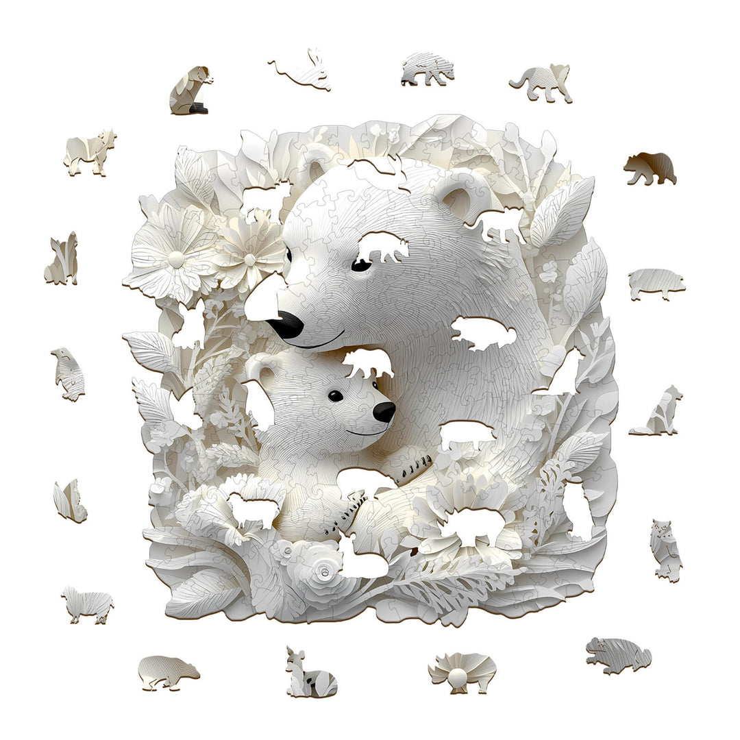 3D Parent Child Polar Bear Wooden Jigsaw Puzzle