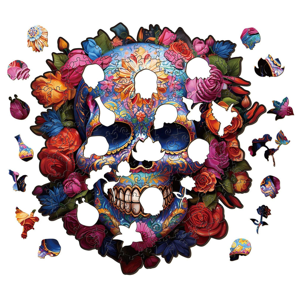 Flowers and Skulls Wooden Jigsaw Puzzle-Woodbests