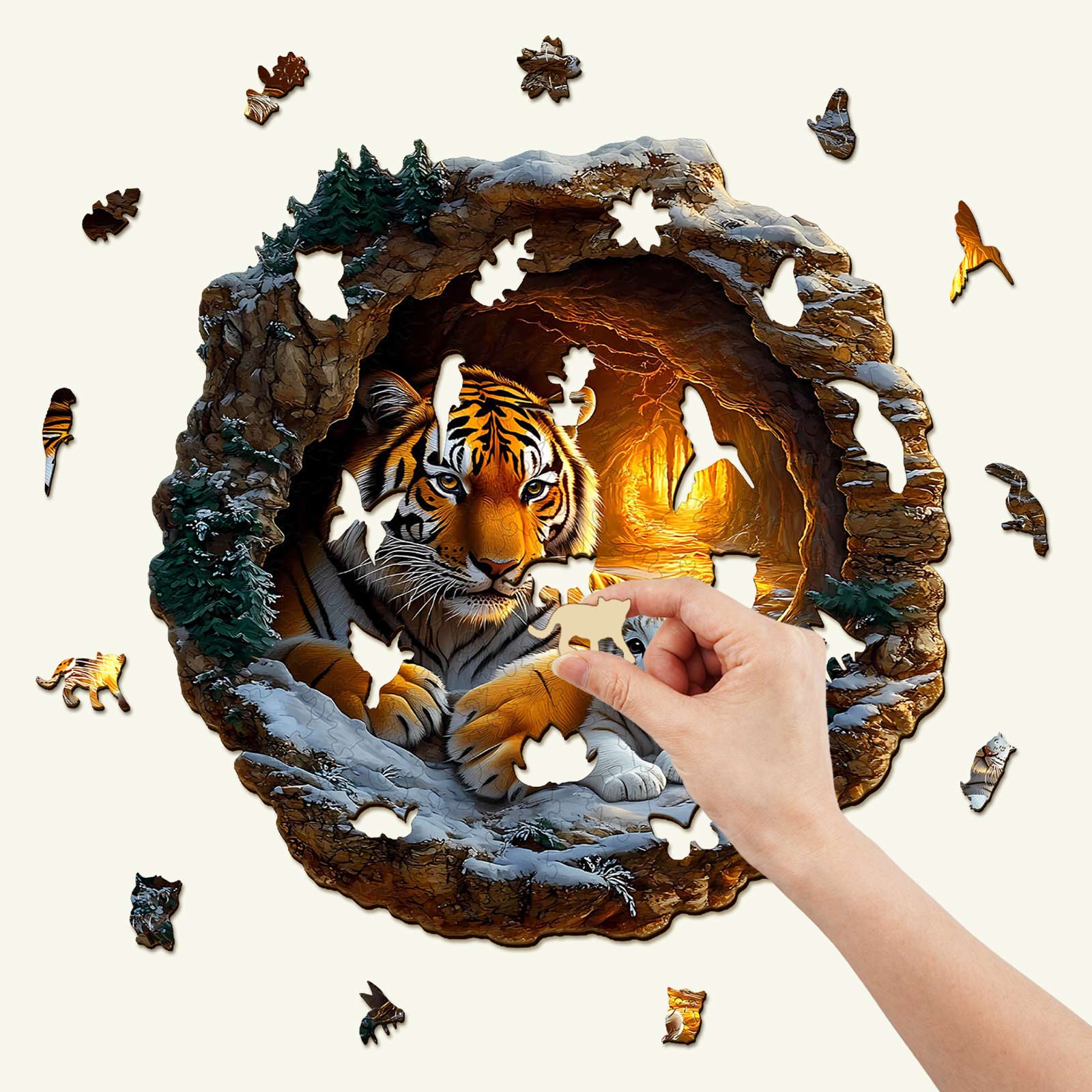 Puzzle en bois 3D Famille de tigres-2