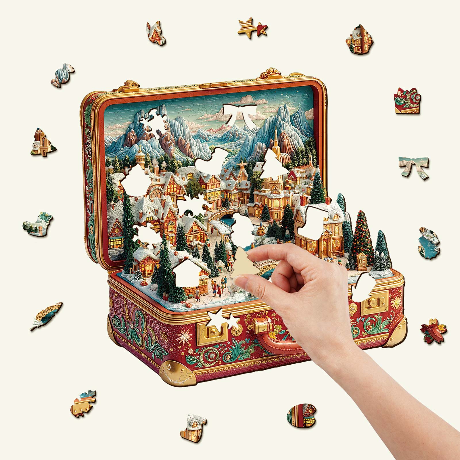 Suitcase Scenery-Christmas Wooden Jigsaw Puzzle
