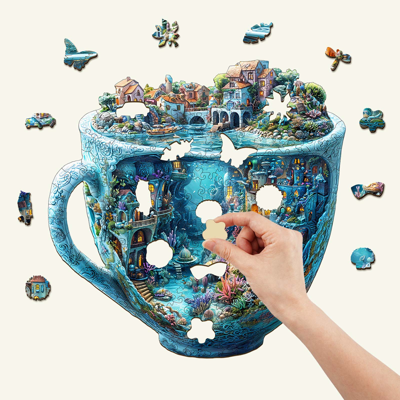 Puzzle en bois 3D Océan en forme de tasse
