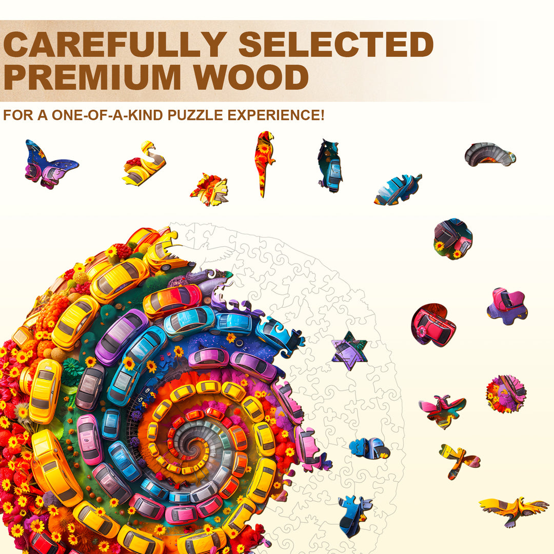 Colorful Swirl Car-1 Wooden Jigsaw Puzzle
