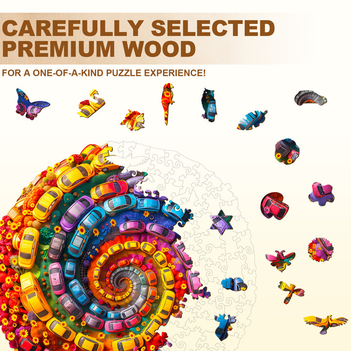 Colorful Swirl Car-1 Wooden Jigsaw Puzzle