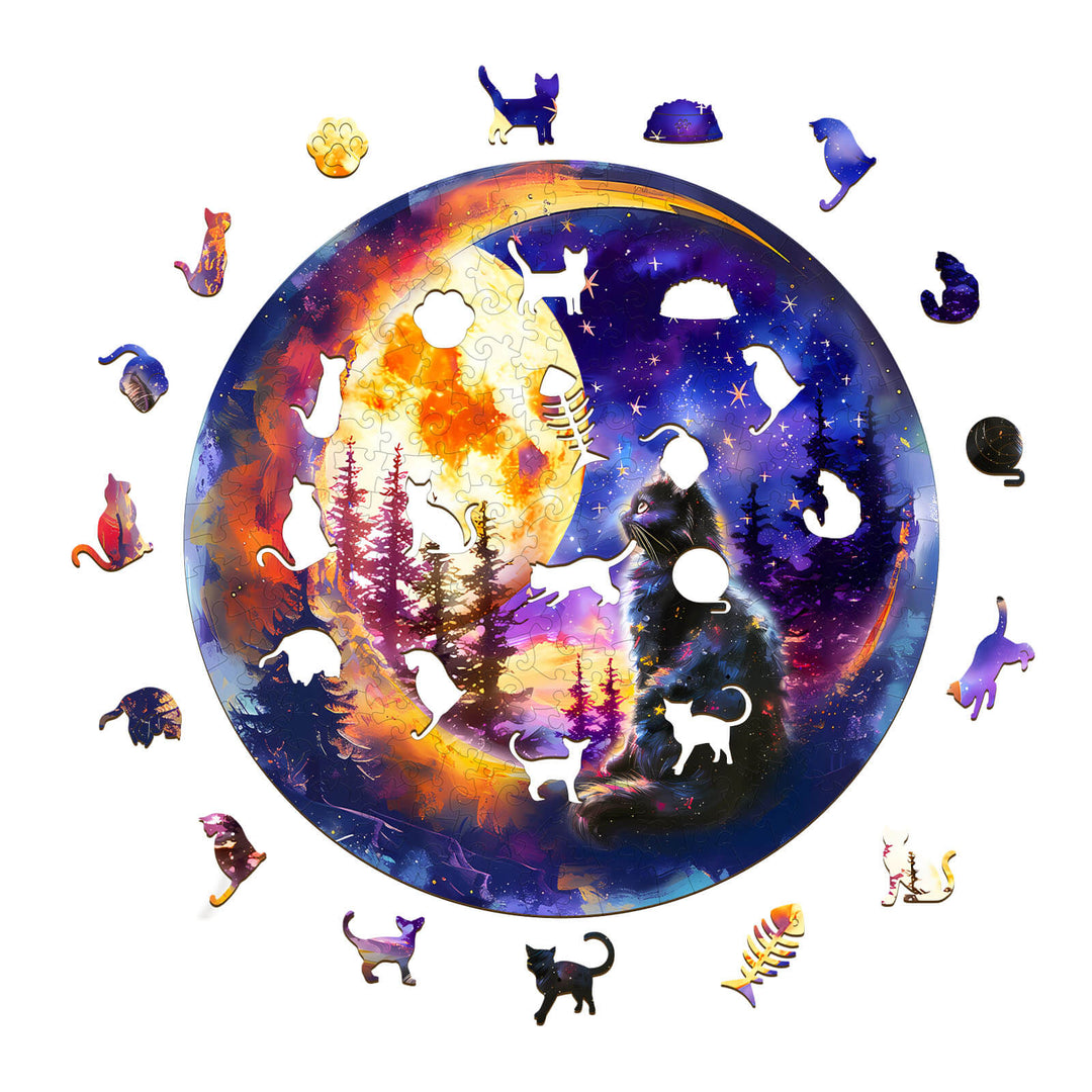 Starry Cat Wooden Jigsaw Puzzle