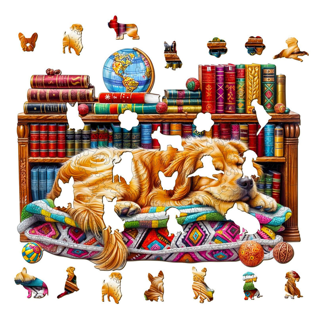 Sleeping Golden Retriever Wooden Jigsaw Puzzle