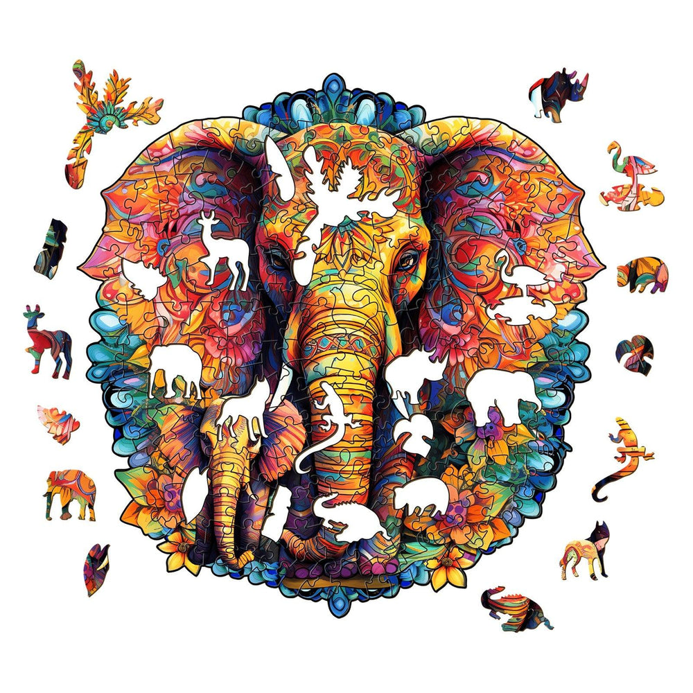 Mandala Parent-Child Elephant Wooden Jigsaw Puzzle-Woodbests