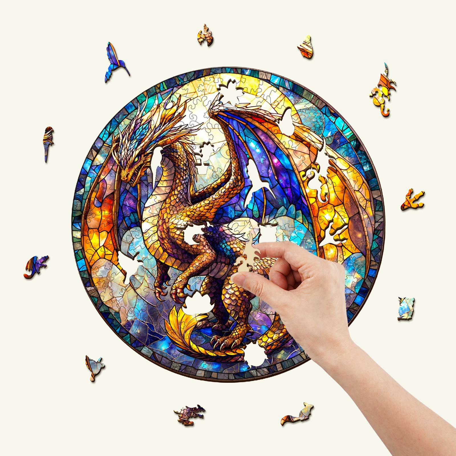 Buntglas Drache-2 Holz-Puzzle