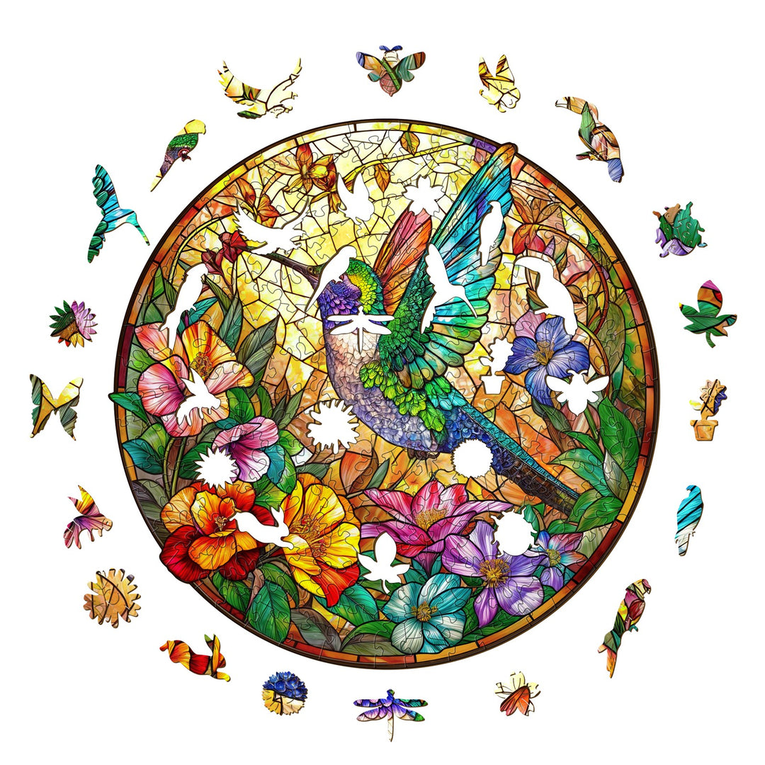 Stained Glass Hummingbird Wooden Jigsaw Puzzle