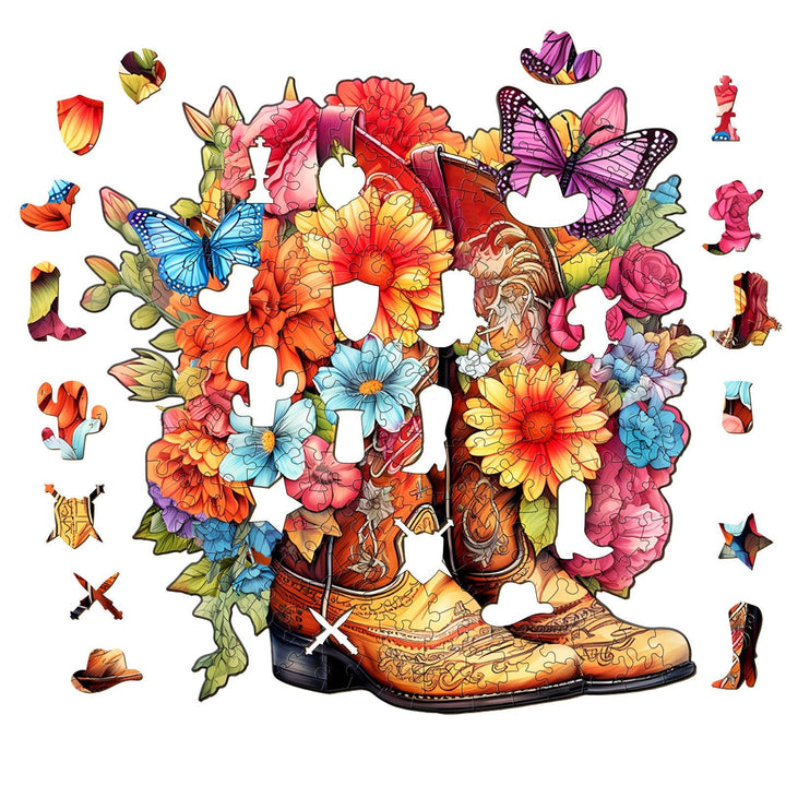 Cowgirl Boots Wooden Jigsaw Puzzle