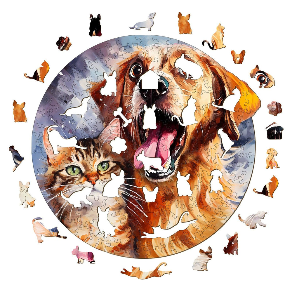 Cat And Dog Wooden Jigsaw Puzzle-Woodbests