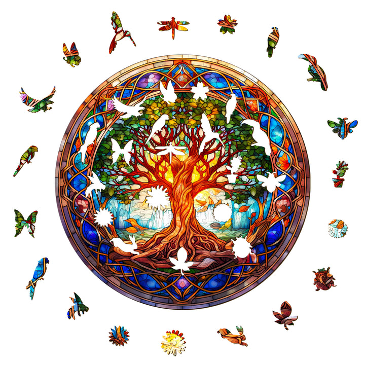 Stained Glass Tree of Life Wooden Jigsaw Puzzle