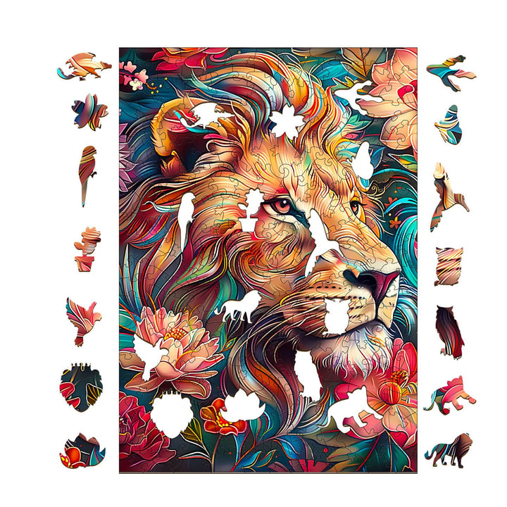 Blossom-Kissed Lion-2 Wooden Jigsaw Puzzle