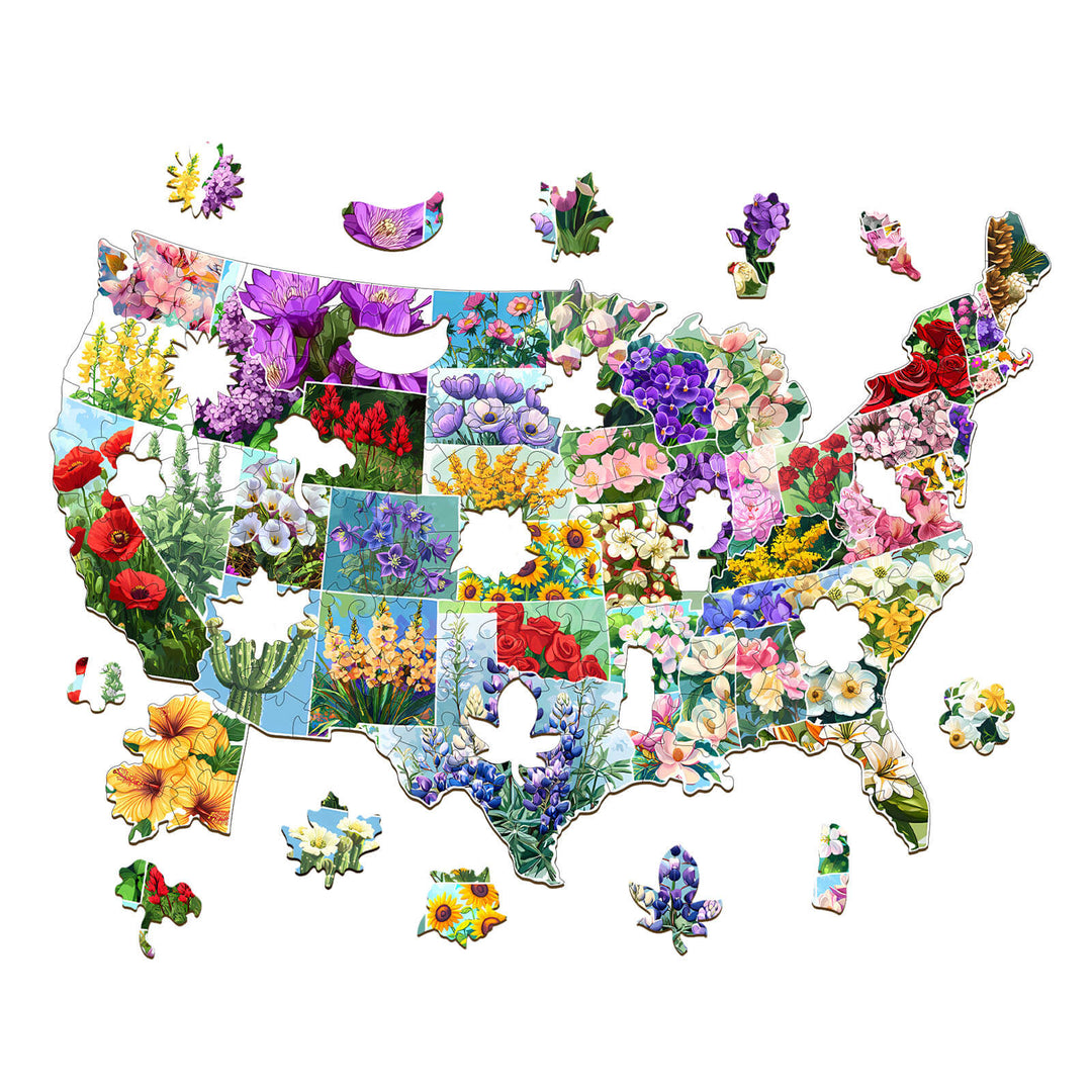 USA STATE FLOWERS Wooden Jigsaw Puzzle