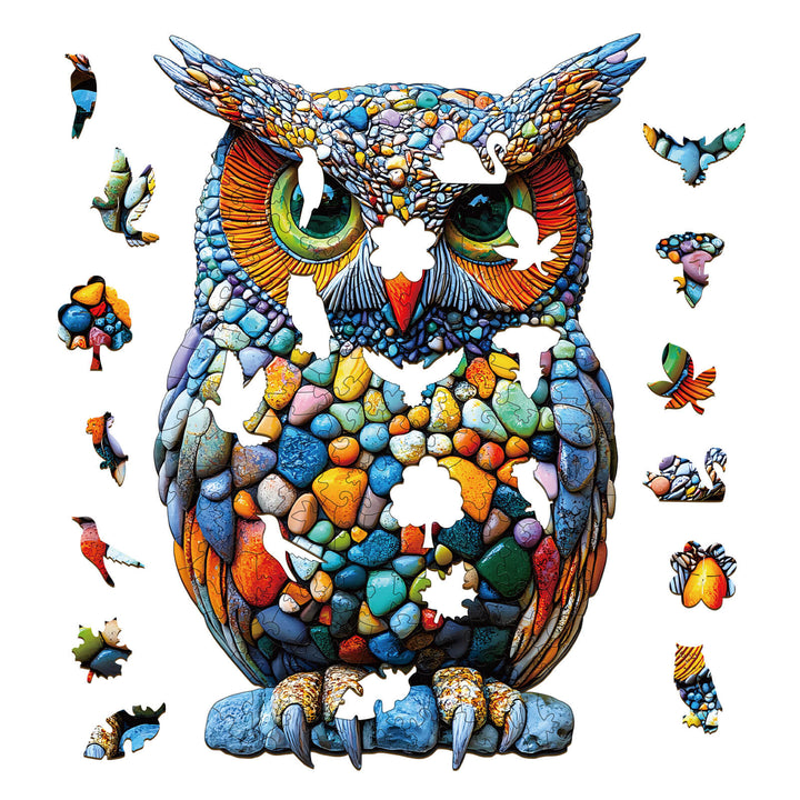 Colorful Stone Owl Wooden Jigsaw Puzzle