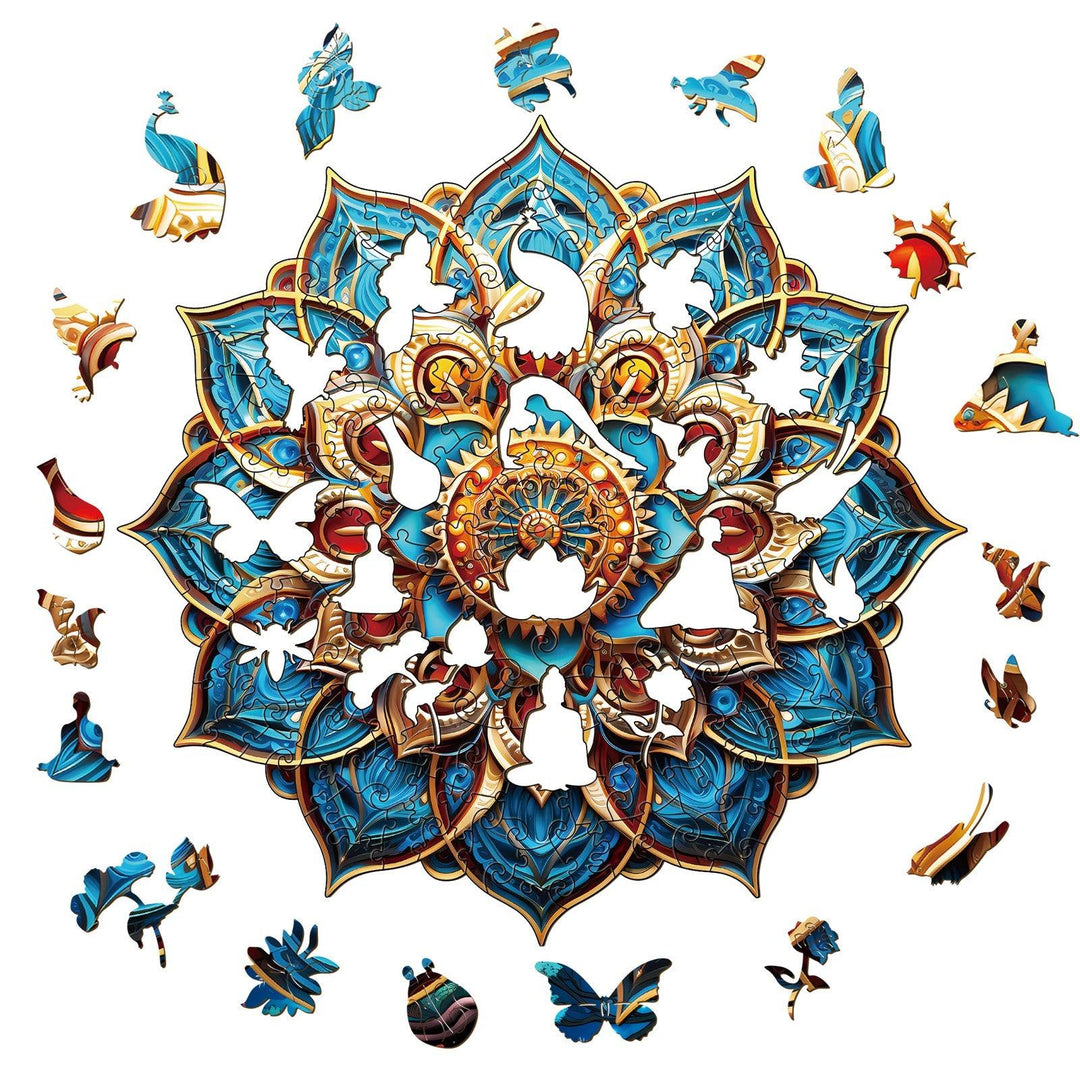 Blue Mandala Wooden Jigsaw Puzzle-Woodbests