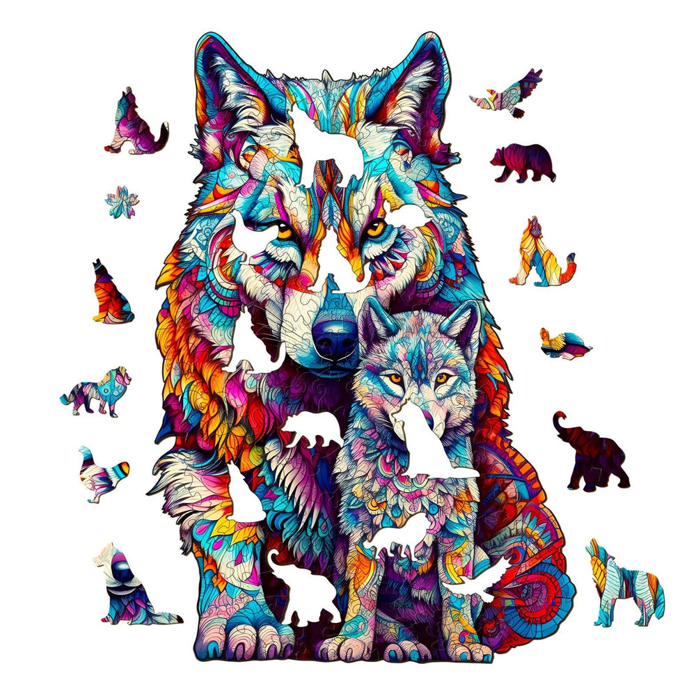 Wolf Family Wooden Jigsaw Puzzle-Woodbests