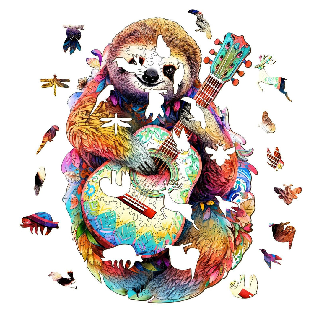 Sloth With Guitar Wooden Jigsaw Puzzle