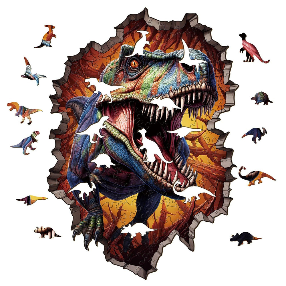 Wall Breaking T-rex Wooden Jigsaw Puzzle-Woodbests