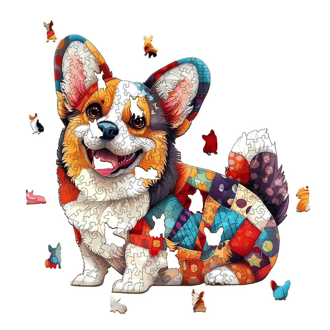 Patchwork Corgi Wooden Jigsaw Puzzle