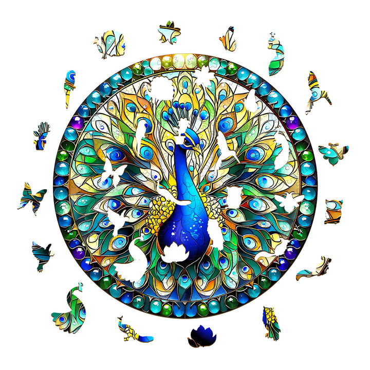 Stained Glass Peacock Wooden Jigsaw Puzzle