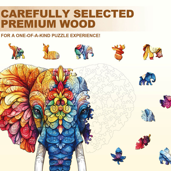 Floral Elephant Wooden Jigsaw Puzzle