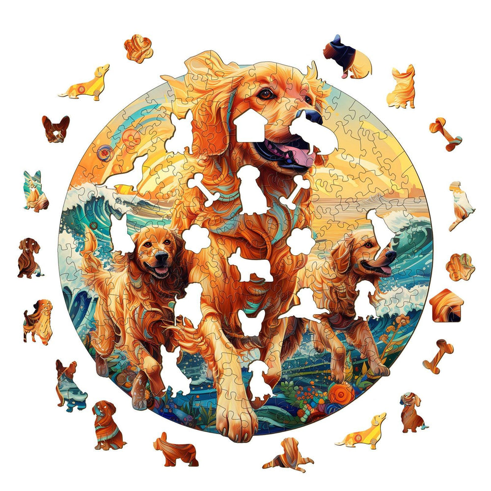 Beach Golden Family Wooden Jigsaw Puzzle-Woodbests