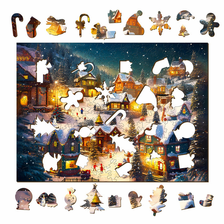 Christmas Village Wooden Jigsaw Puzzle-Woodbests