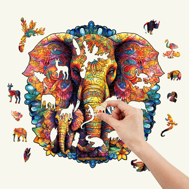 Mandala Parent-Child Elephant Wooden Jigsaw Puzzle