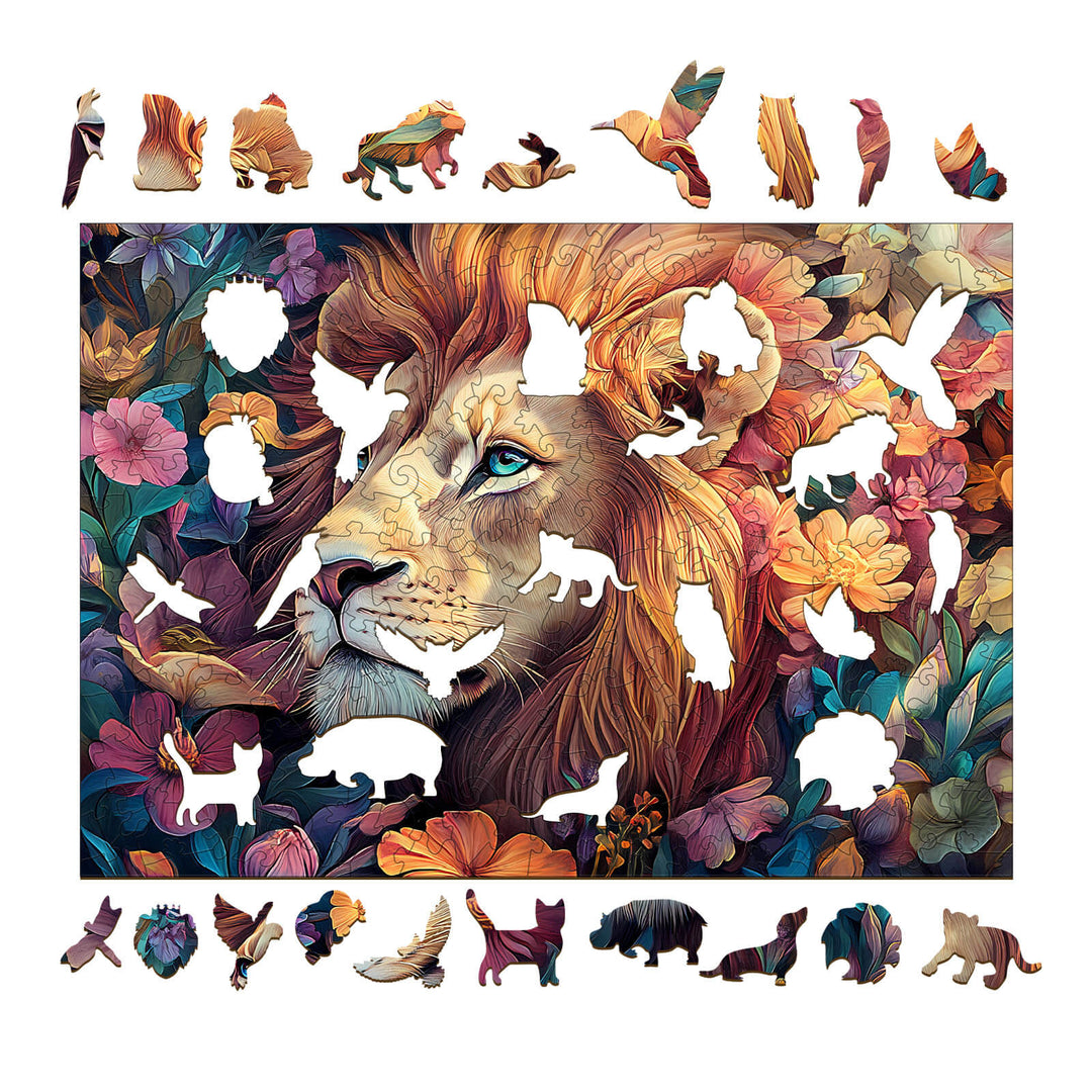 Blossom-Kissed Lion-1 Wooden Jigsaw Puzzle