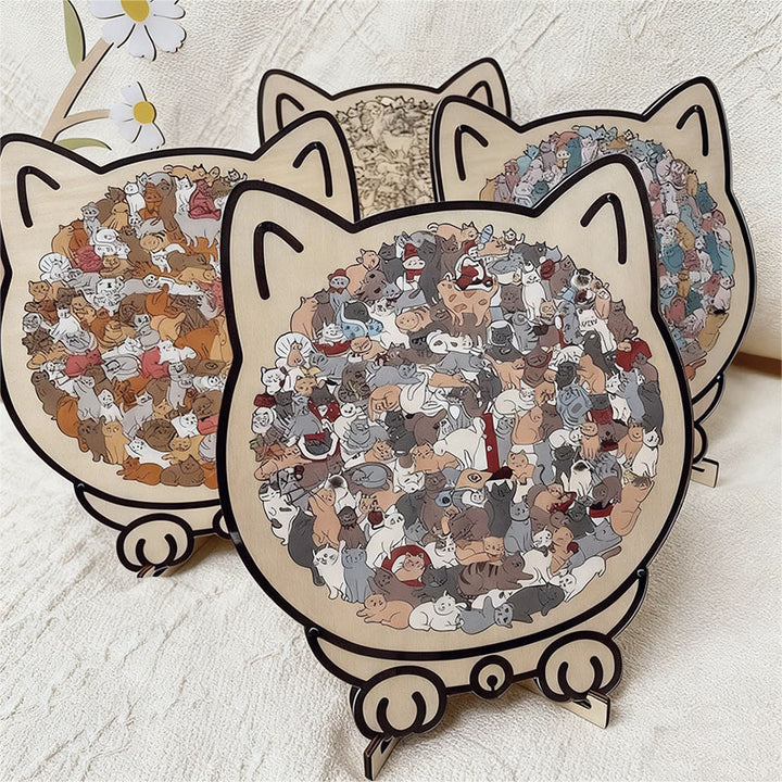 Morandi-Colored Cat Shaped Wooden Jigsaw Puzzle