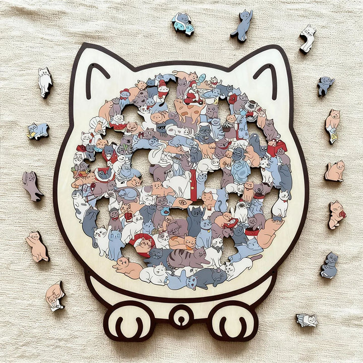 Morandi-Colored Cat Shaped Wooden Jigsaw Puzzle