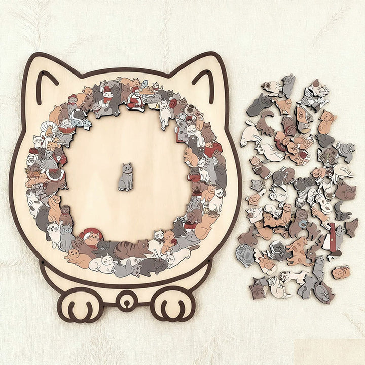 Morandi-Colored Cat Shaped Wooden Jigsaw Puzzle