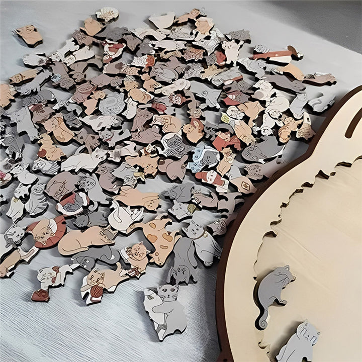 Morandi-Colored Cat Shaped Wooden Jigsaw Puzzle