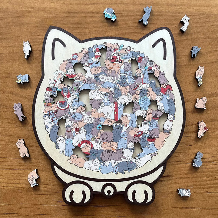 Morandi-Colored Cat Shaped Wooden Jigsaw Puzzle