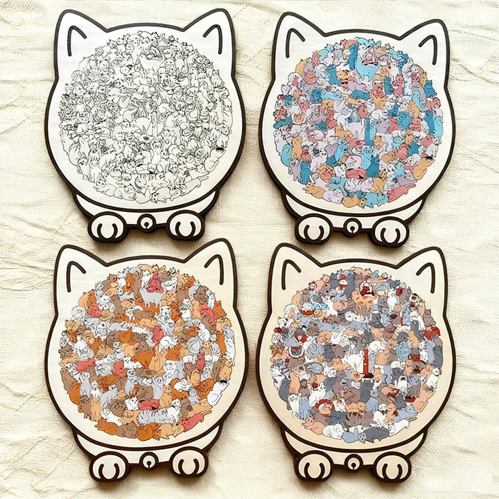 Morandi-Colored Cat Shaped Wooden Jigsaw Puzzle