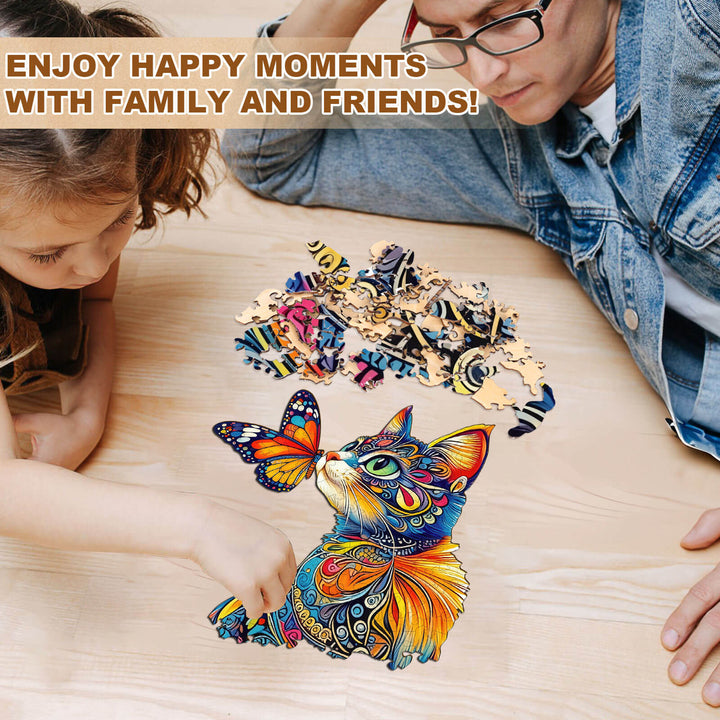 Butterfly and Cat Wooden Jigsaw Puzzle