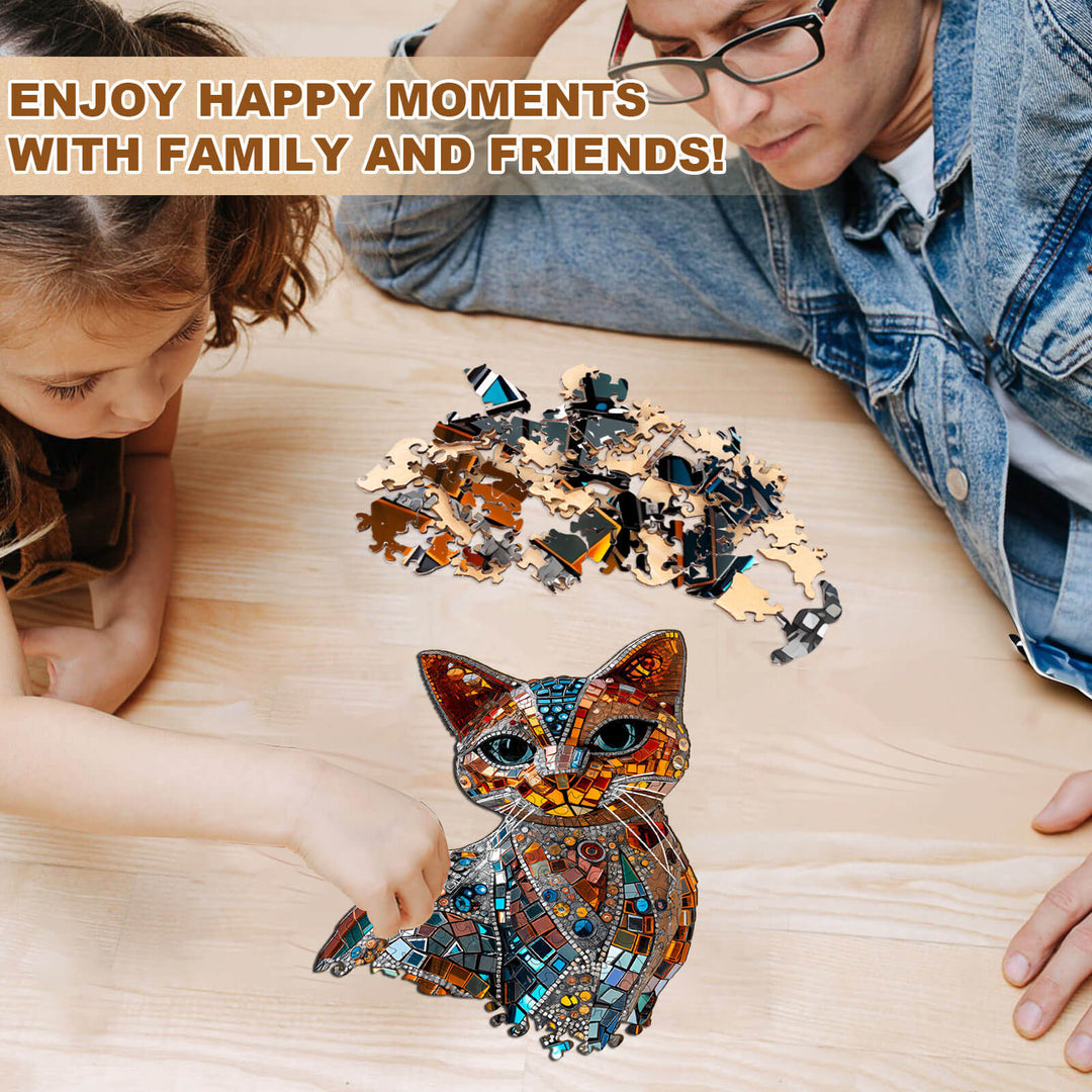 Vivid Mosaic Cat Wooden Jigsaw Puzzle