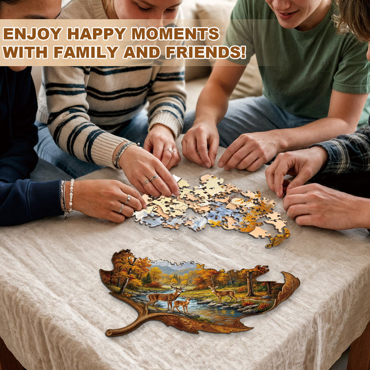 Golden Autumn Deer Wooden Jigsaw Puzzle