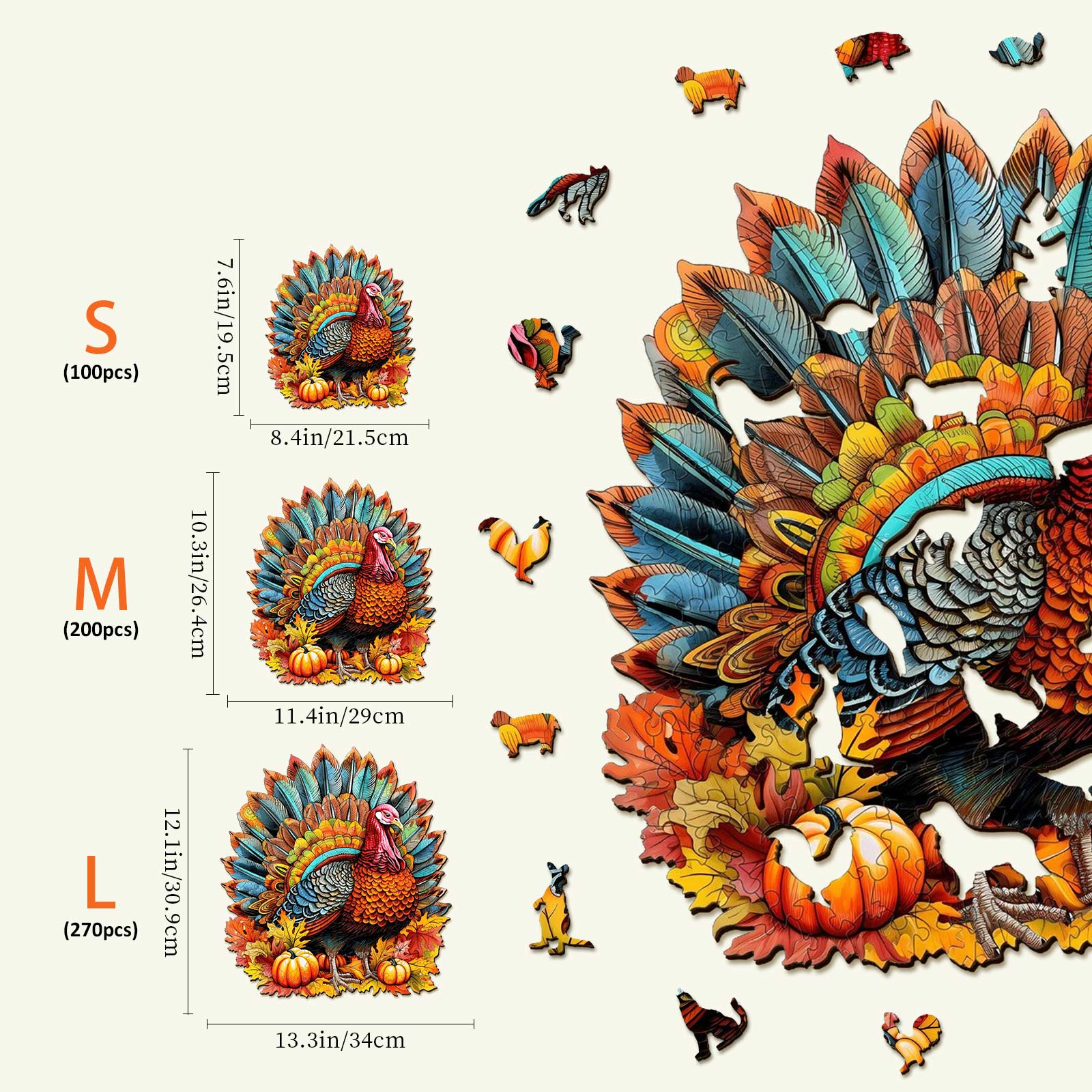 Colorful Turkey Wooden Jigsaw Puzzle