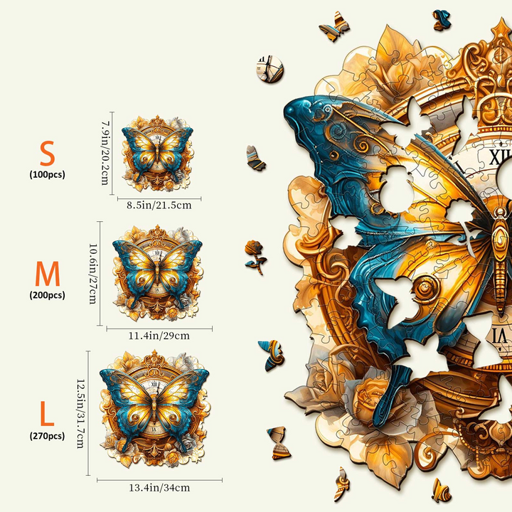 Butterfly And Clock Wooden Jigsaw Puzzle