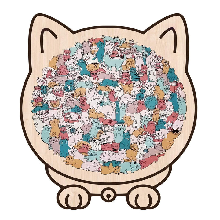 Morandi-Colored Cozy Cat Shaped Wooden Jigsaw Puzzle