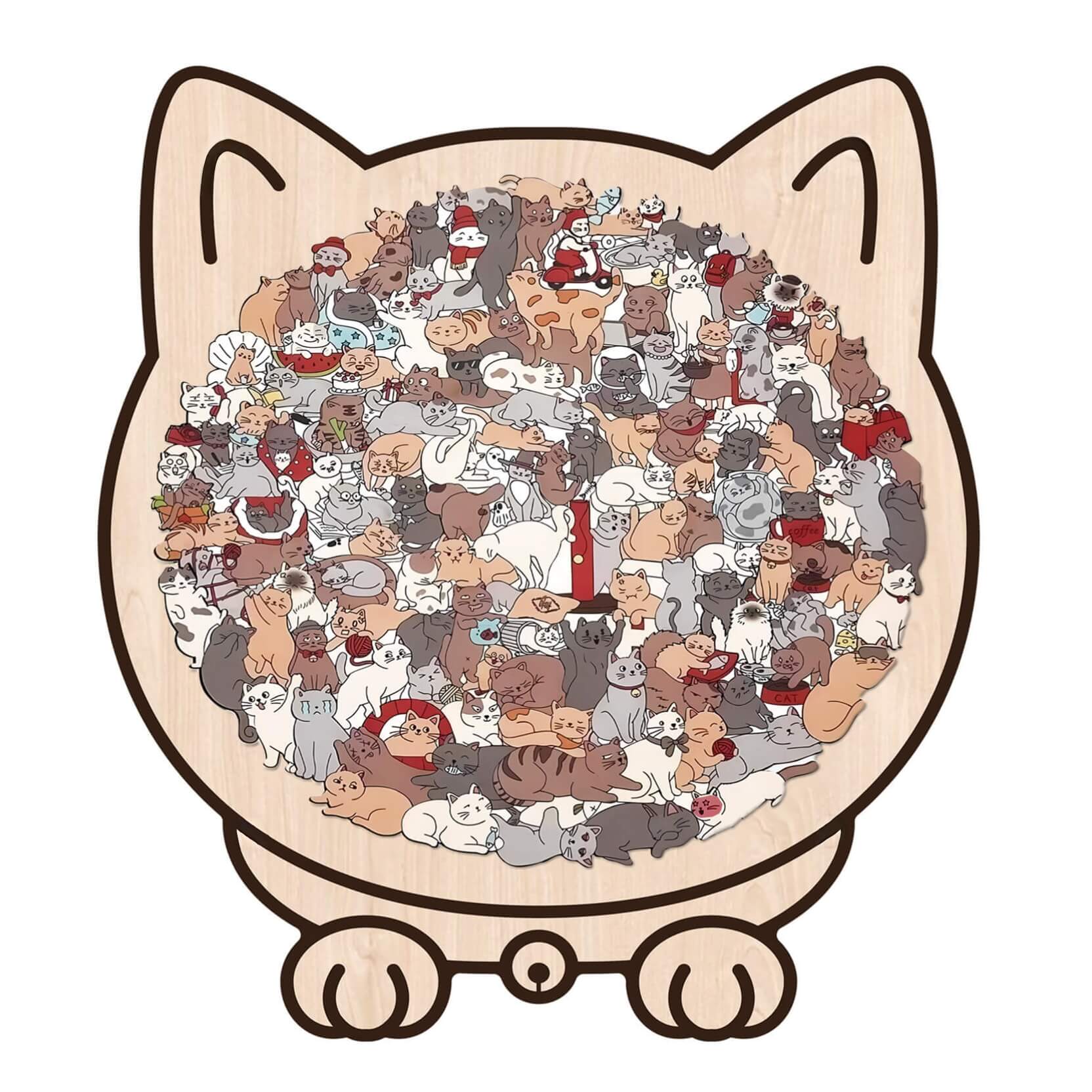 Morandi-Colored Cozy Cat Shaped Wooden Jigsaw Puzzle