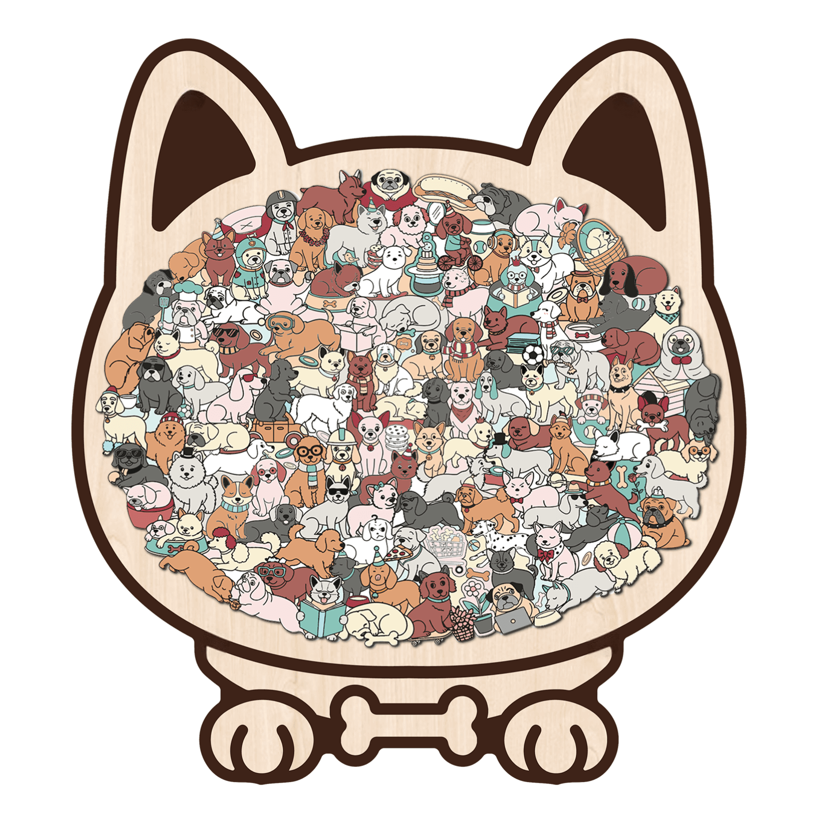 Morandi-Colored Cute Dog Shaped Wooden Jigsaw Puzzle