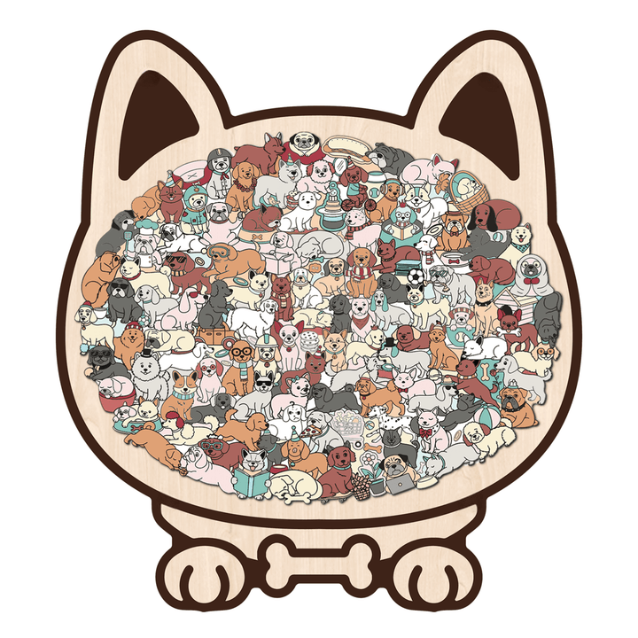 Morandi-Colored Cute Dog Shaped Wooden Jigsaw Puzzle