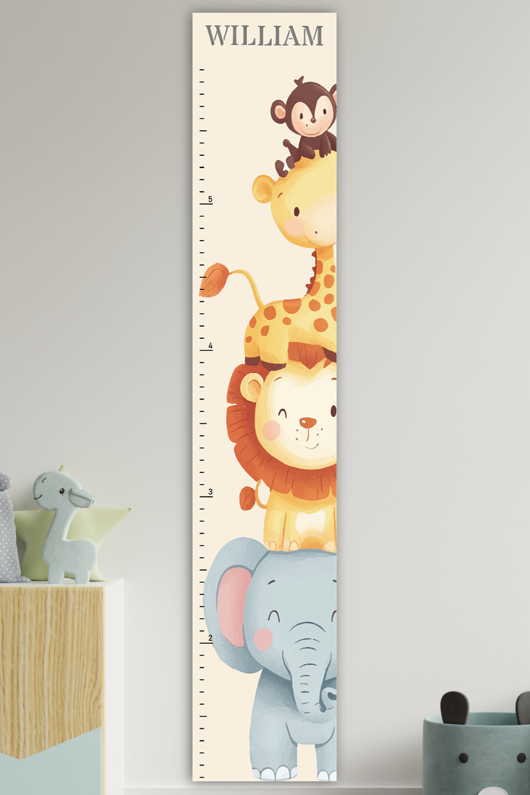 Règle de Croissance Animaux de Safari en Bois Personnalisée